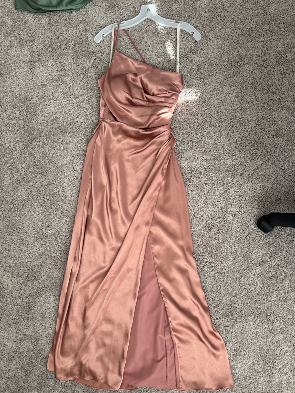 One-Shoulder Satin Maxi Dress in Dusty Rose